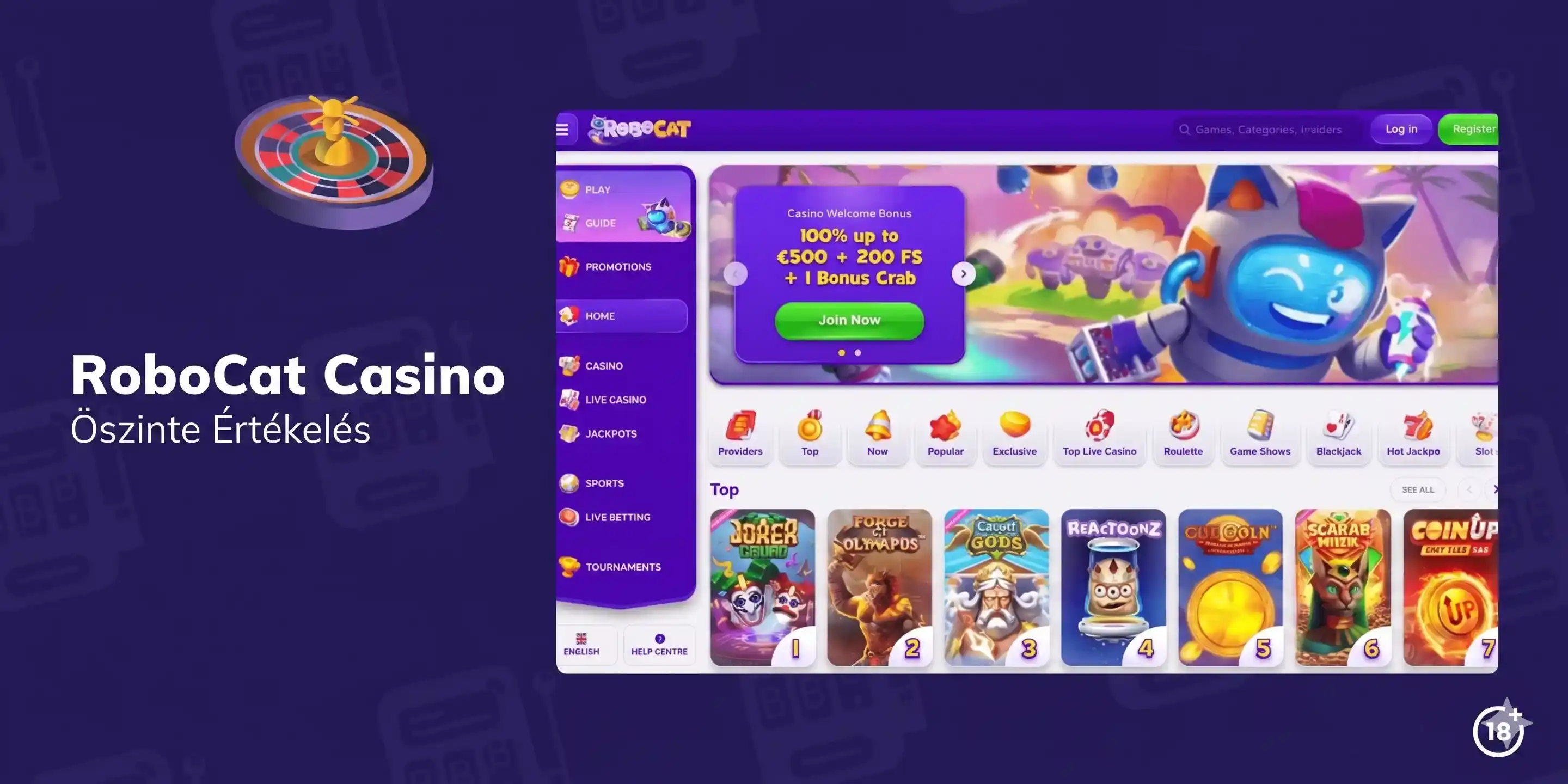 RoboCat kaszinó banner – login oldal