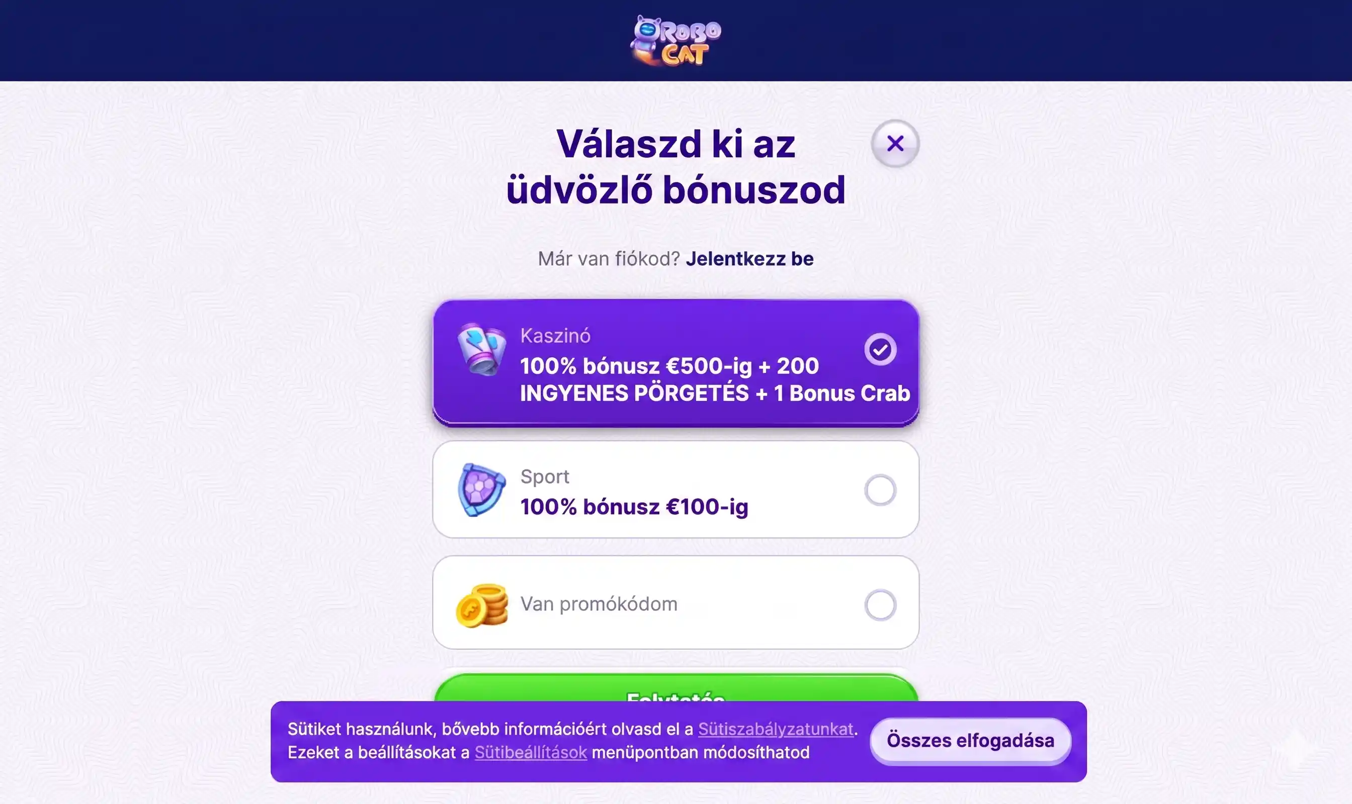 RoboCat promóciós kód ajánlatok kínálata